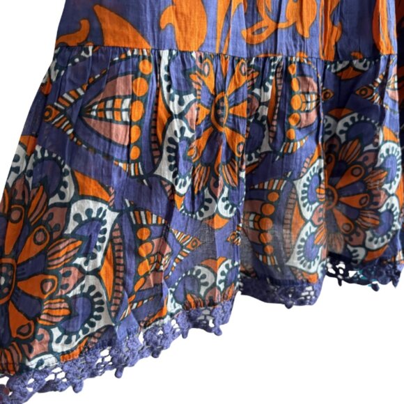 ORANGE FASHION VILLAGE, BEAUTIFUL PURPLE/ORANGE, BELL SLEEVE CROCHET TRIM DRESS - Picture 3 of 9
